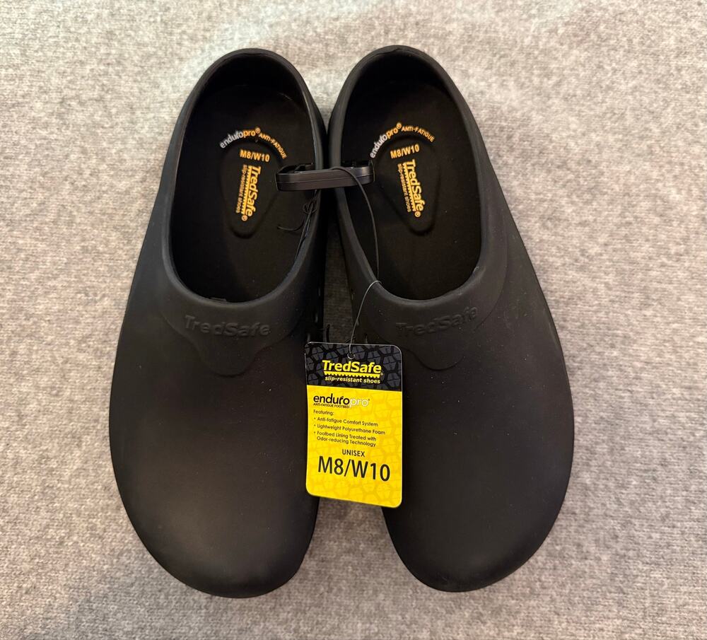 NWT TredSafe Caspian Black Slip-Resistant Work Clogs Unisex Men 8 Women 10